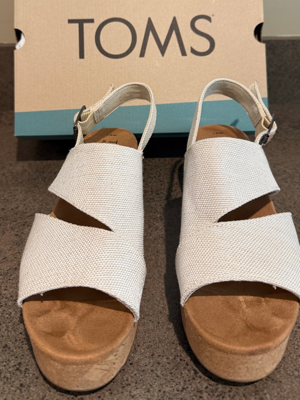TOMS Claudine Cream Canvas Slingback Wedge Sandals